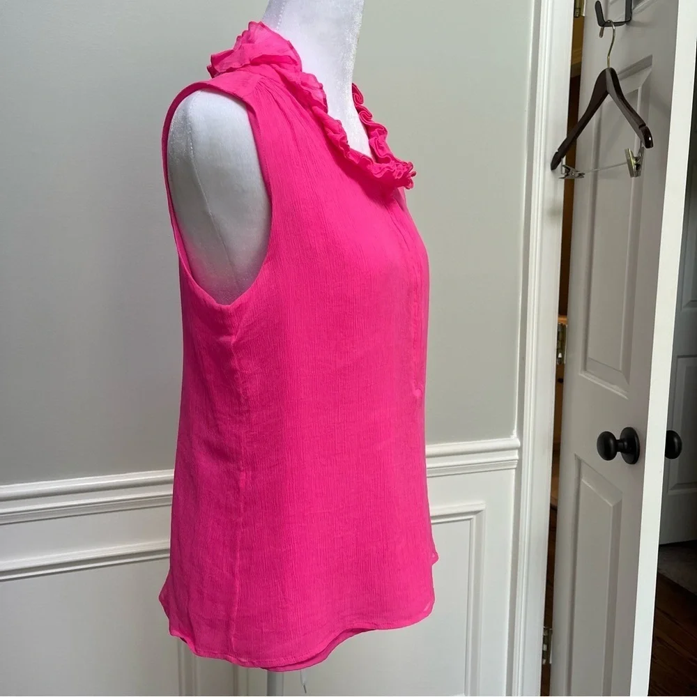 J. Crew Silk Pink Sleeveless Ruffled Blouse Sz 8